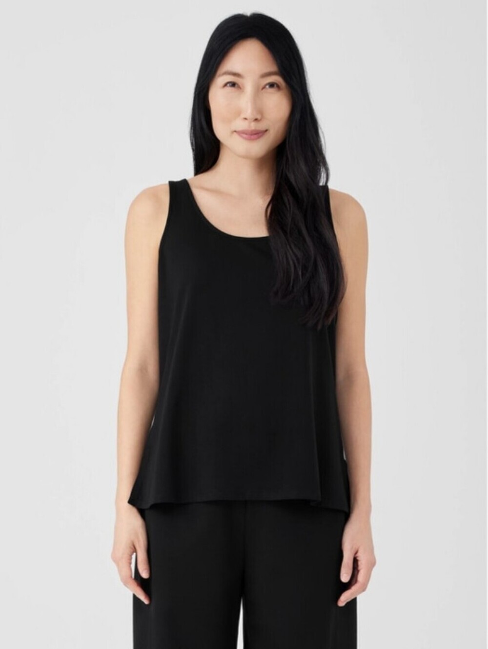 Eileen Fisher Tank Top Womens Black Stretch Jersey Knit Scoop Neck Tencel Sz S